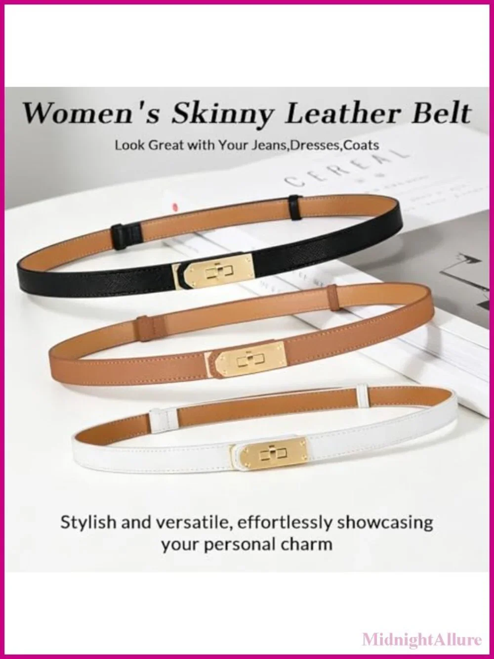 Women's Skinny Leather Belt Thin Adjustable Waist Belt for Dresses Jeans